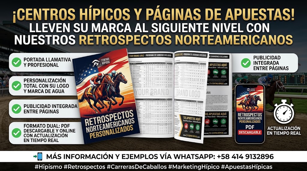 Retrospectos norteamericanos personalizados para centros hípicos y páginas de apuestas. Más información por WhatsApp: +58 414 9132896.